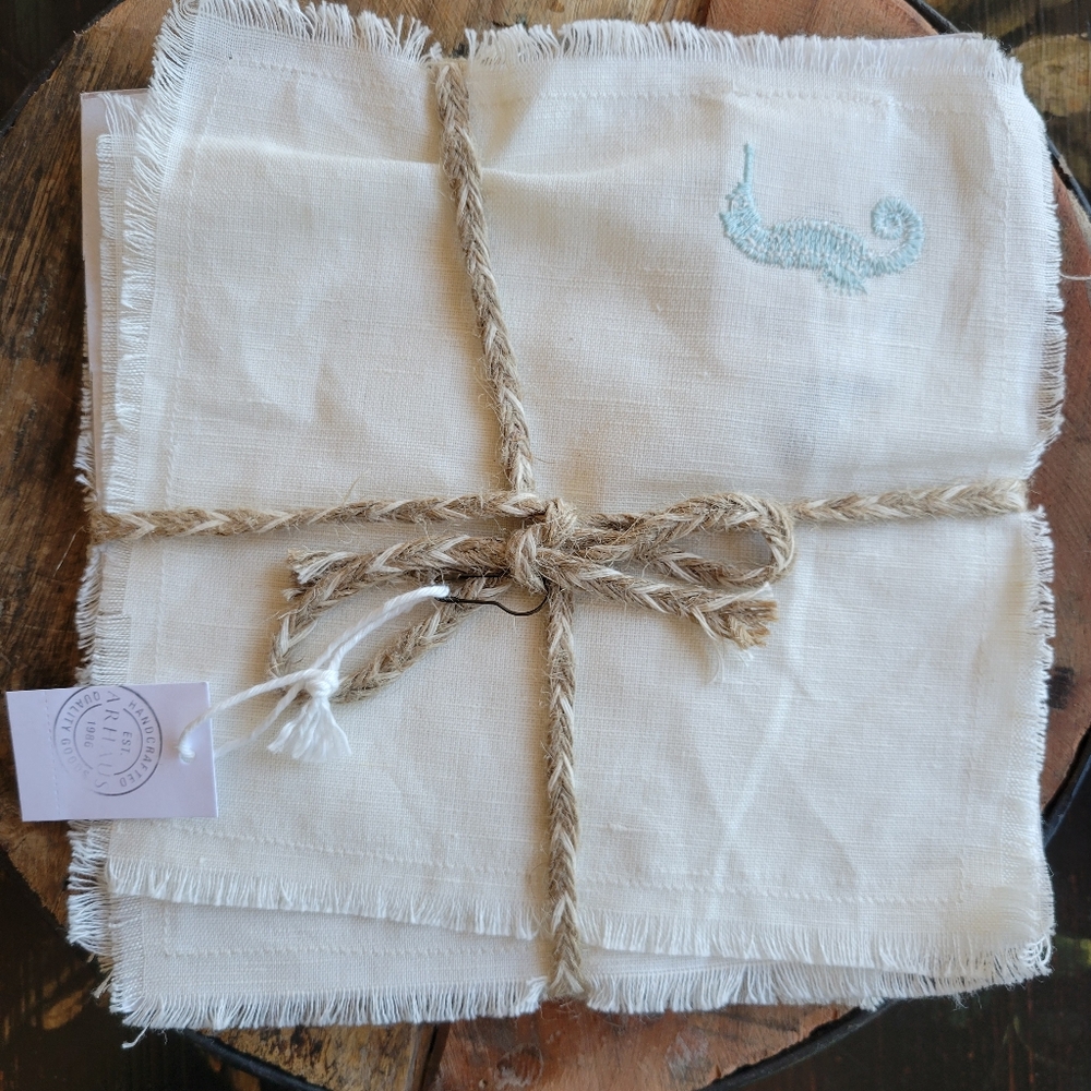 ARHAUS SEASIDE COCKTAIL NAPKINS,LINEN & COTTON, SET OF 4